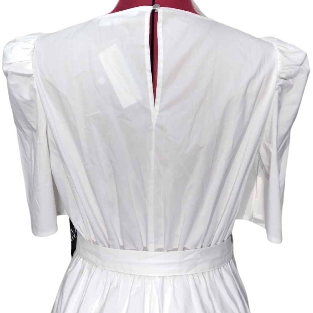 NY & Co. New Puff Sleeve White Poplin Wrap Dress Small - Picture 8 of 12
